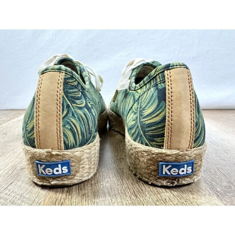 Keds Rifle Paper Shoes Womens 9.5 Espadrille Sneakers Green Tan Leaves WF58366M